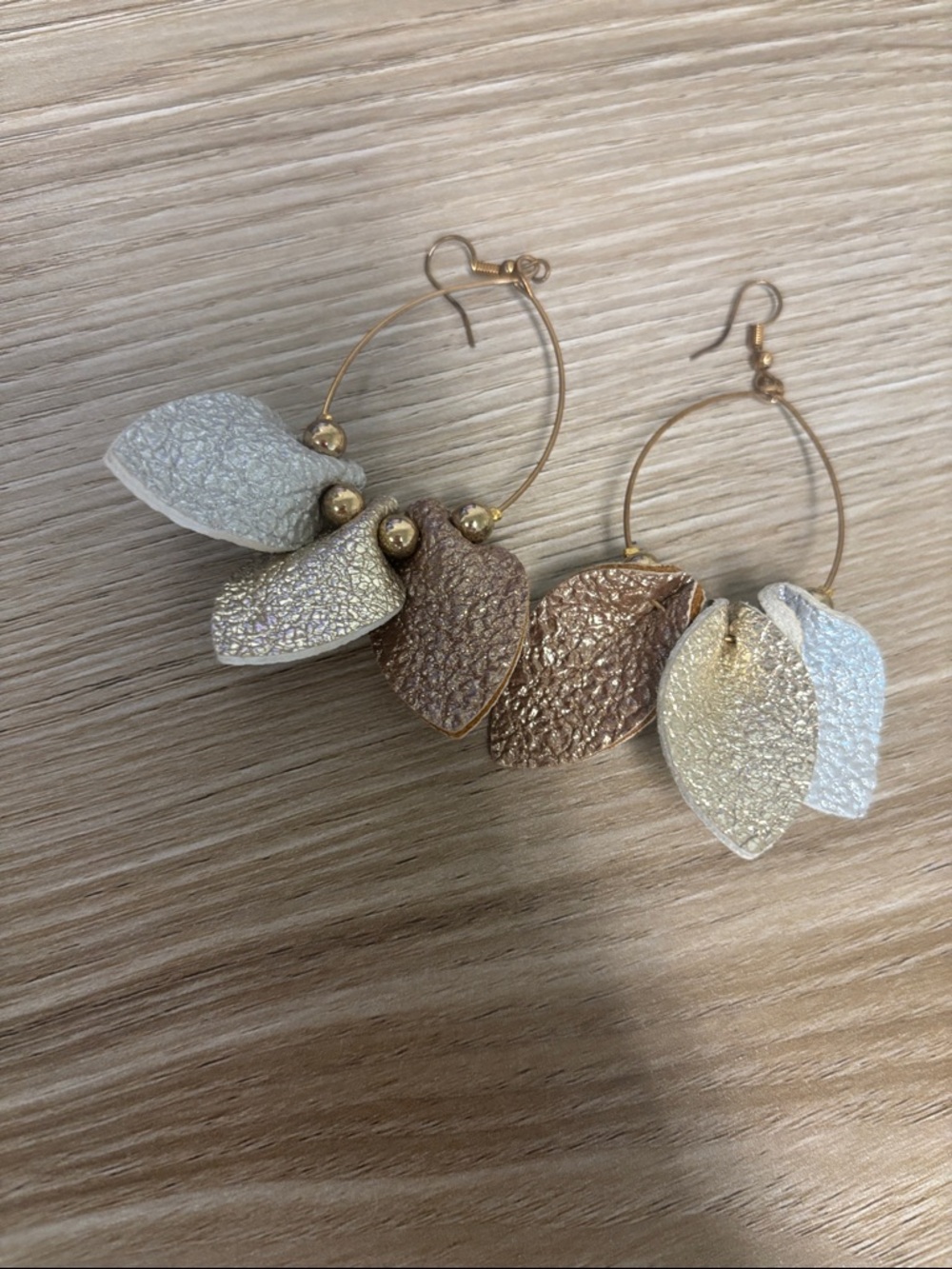 Plunder Mixed Metal Leaf Hoop Earrings - Gold, Silver, Rose